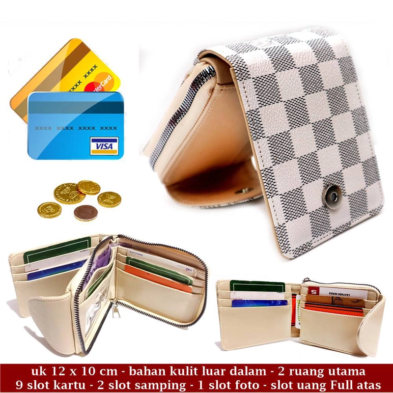 Product image Lanc Fashion - Dompet Pendek Pria Kulit Resleting Gulon Motif MOTIF KOTAK CREAM
