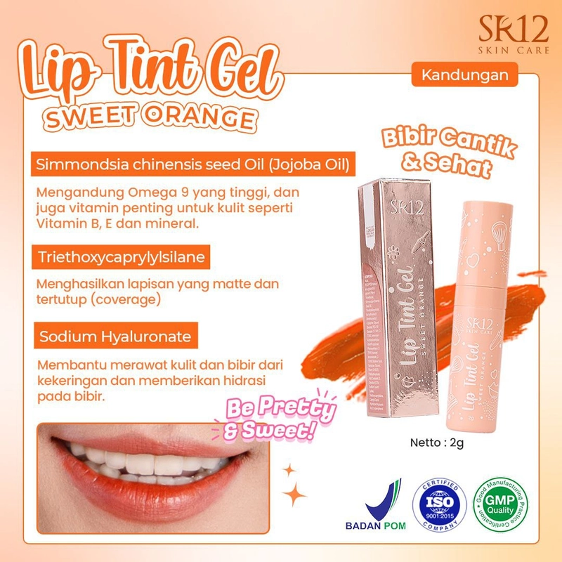 Product image SR12 Liptint Gel Sweet Orange Natural Finish Melembabkan Dan Menutrisi Bibir 2g Sweet Orange