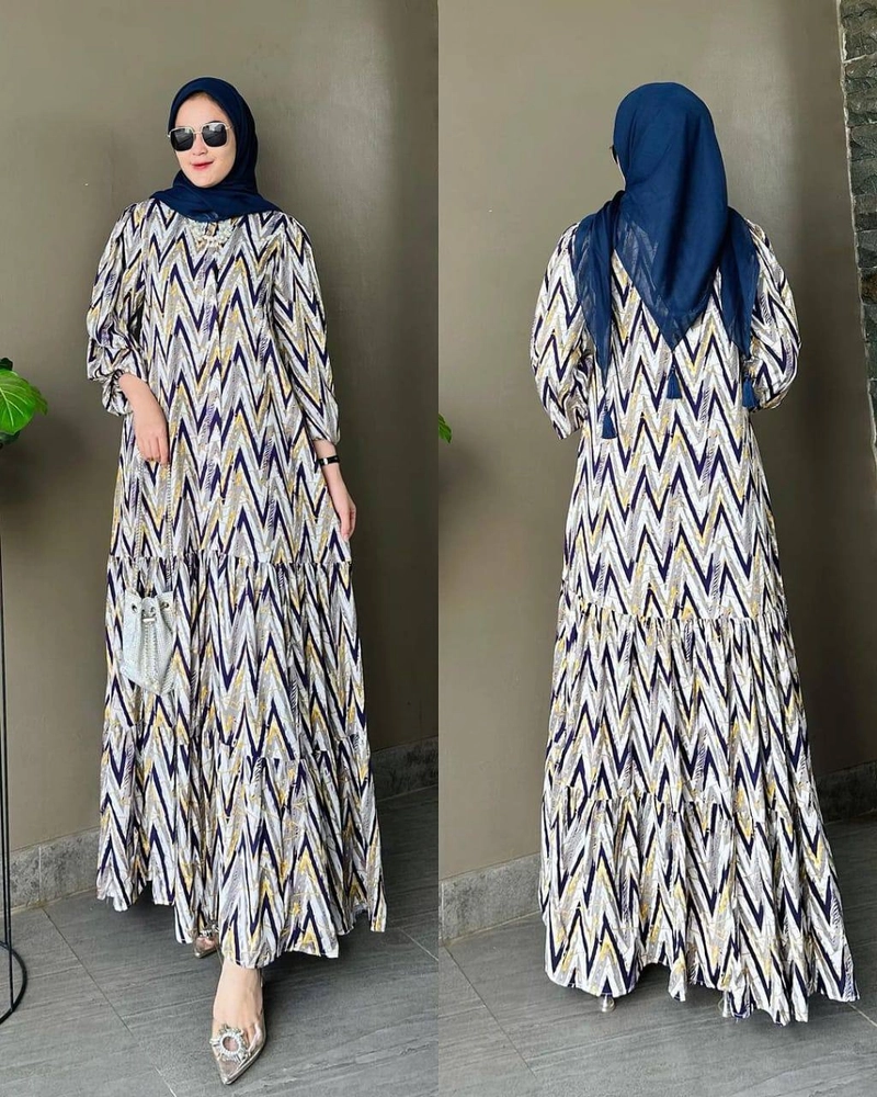 Product image Khisna collection - New dress motif kekinian cantik gamis wanita rempel dan susun cocok buat seragam arisan Allsize Sonna