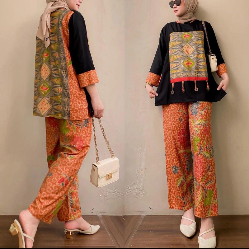 Product image Amha Collection - SET PAJAMAS VIORY RAYON MOTIF PREMIUM LD 110 BRICK