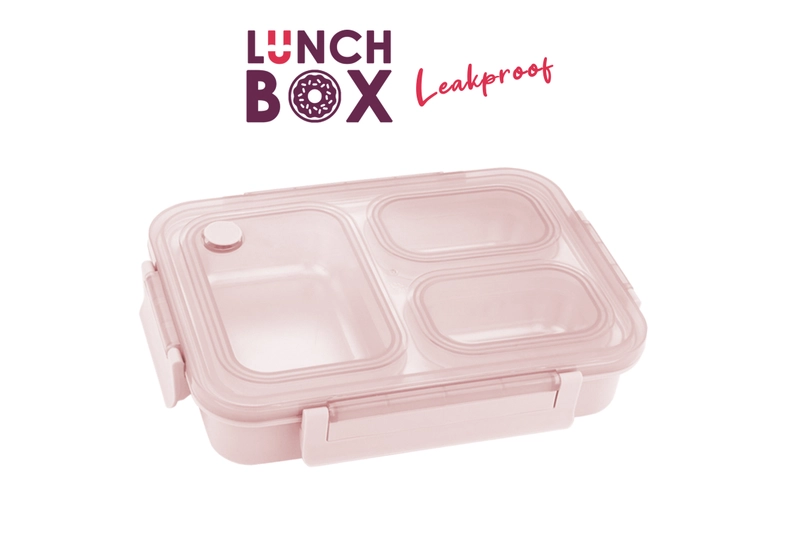 Product image Asta Kotak Makan Stainless Steel 304 Leakproof Anti Tumpah Lunch Box 3 Sekat Food Grade Warna Pink