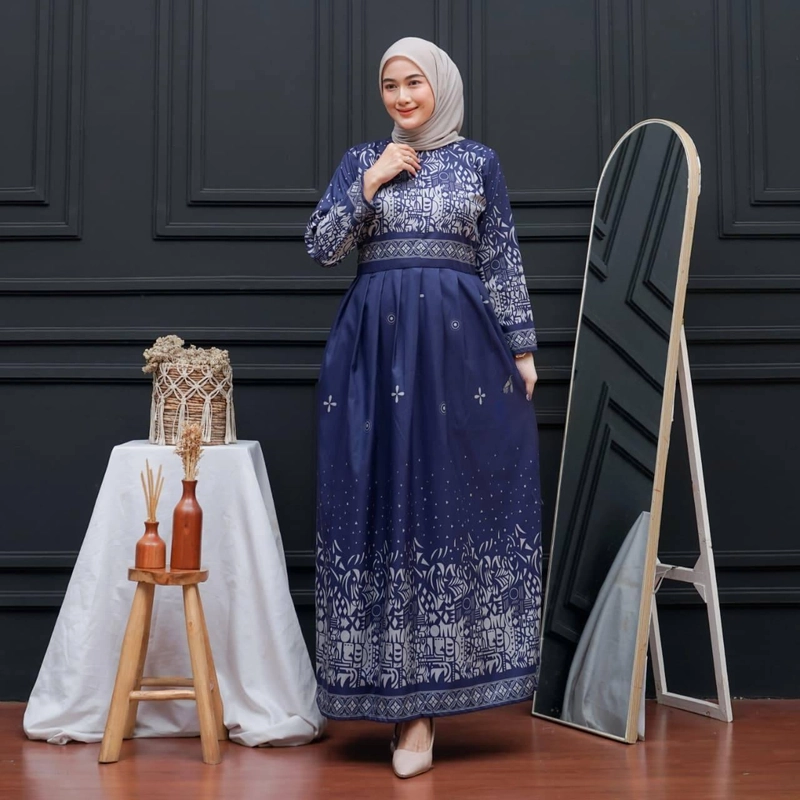 Product image Kois Batik - Gamis Batik Wanita Tersedia Standar Dan Jumbo siap seragam motif sutana Gamis standar 104cm Navy