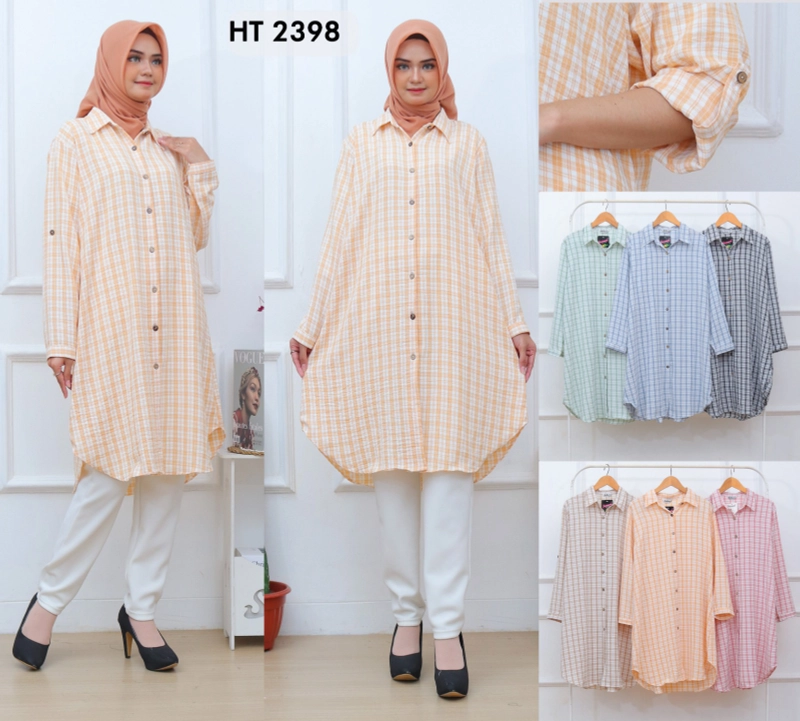 Product image Giat Makmur [TA] - Tunik kemeja Motif Kotak Krinkel Airflow Premium 2398 Standar Hijau