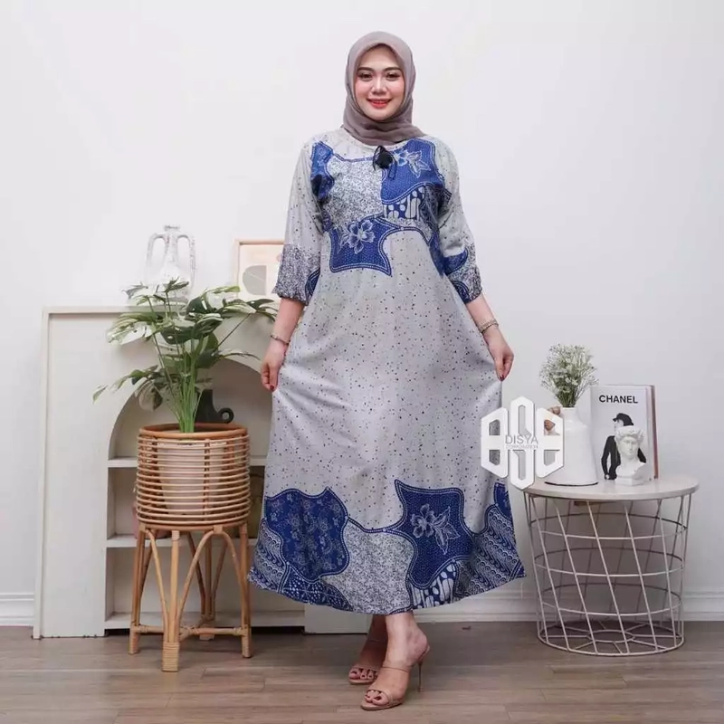 Product image Disya.id - Gamis Twill Rayon Premium Busui Terbaru Jumbo Syari Bunga Seno LD 120cm Bunga Seno Biru