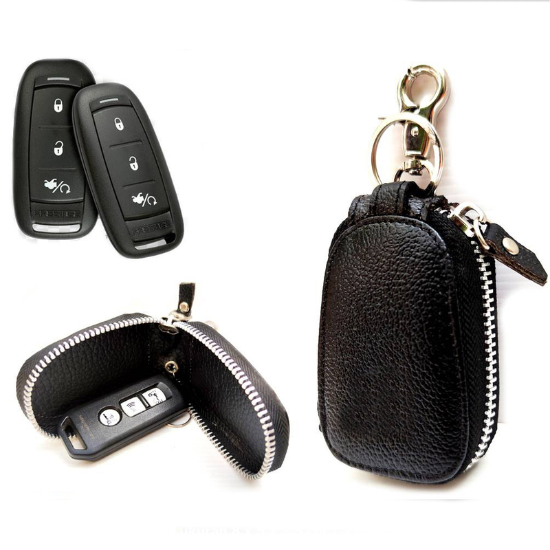 Product image Lanc Fashion - Gantungan kunci dompet resleting Kulit Asli Oval Curve WARNA HITAM