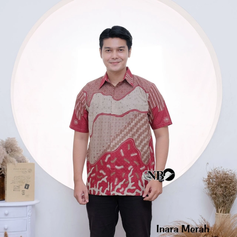 Product image Batik Alfin - Baju batik kemejan pria Lengan pendek motif inara bagus bagus banget M Merah