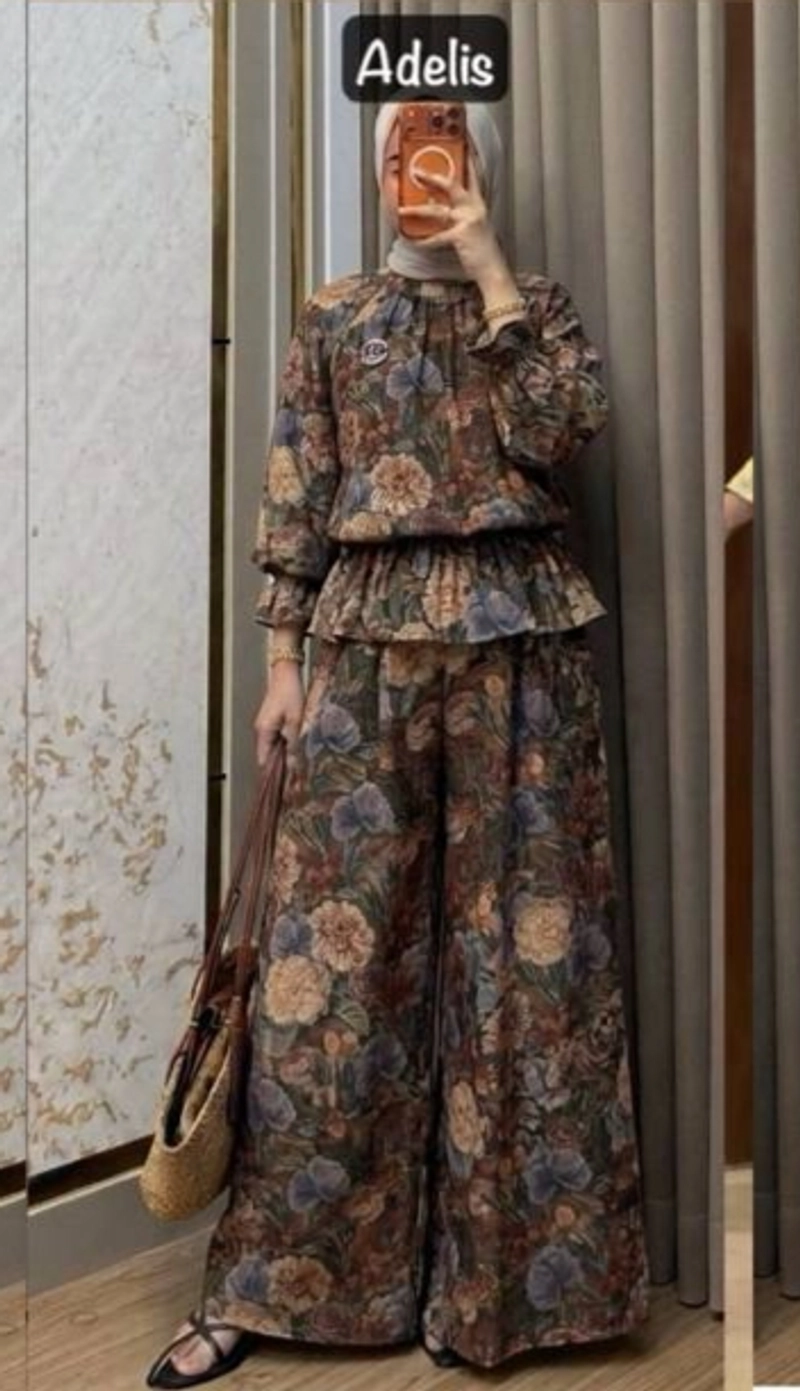 Product image Khisna collection - Set kulot nikayla motif bunga kekinian perempuan Allsize Adelis