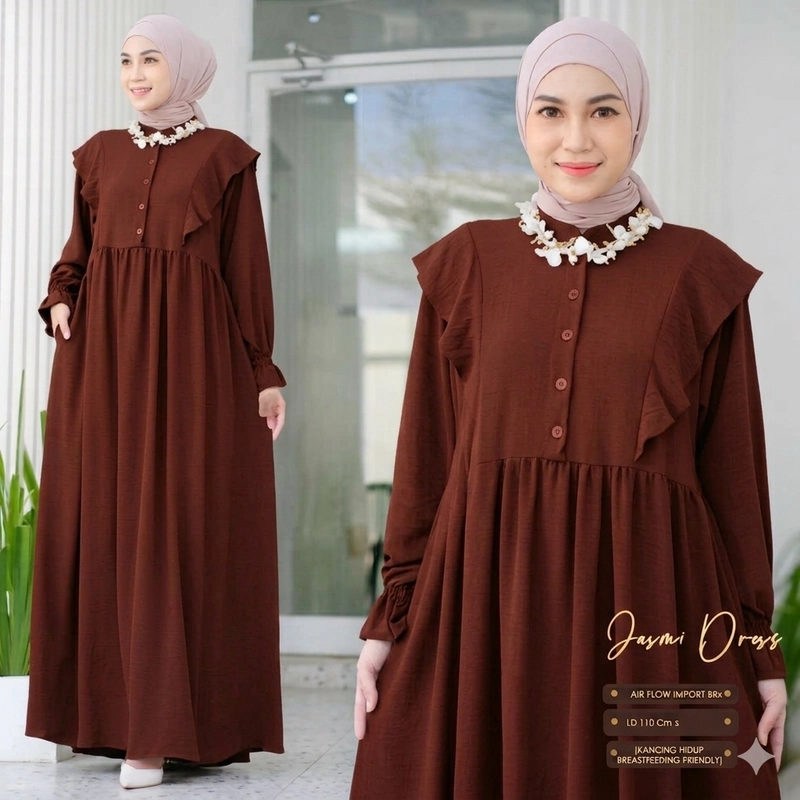 Product image MEQA DAILY - Gamis Jasmi Airflow Crinkle Wanita L Kode 947 Coklat Tua