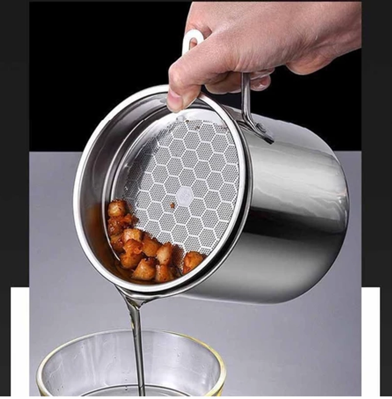 Product image UNIQSO STORE - OIL POT STAINLES Saringan Minyak Goreng Saringan untuk Minyak Goreng 1 LITER ABU-ABU