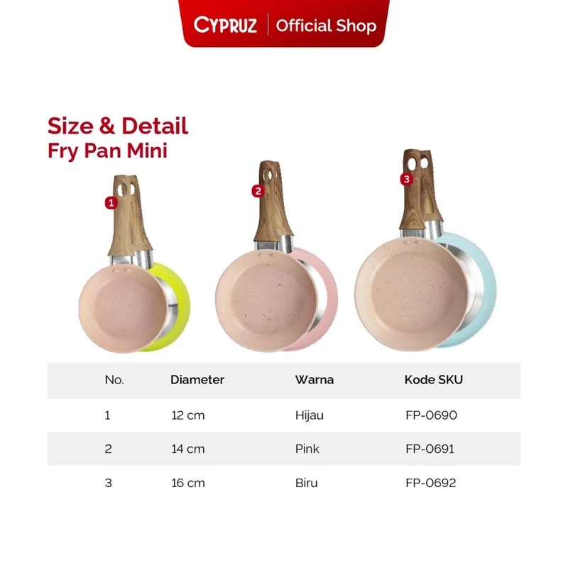 Product image Cypruz Official - Cypruz Pastel Series Wood Handle Fry Pan Spiral Bottom PINK 14cm FP-0691 XL PINK