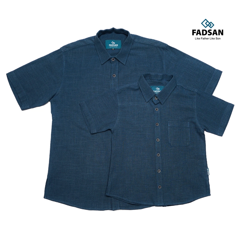 Product image FADSAN - Baju Kemeja Katun Polos Lengan Pendek Ayah Anak Warna Saphire - Ryu Series SIZE ANAK XS RYU SAPHIRE