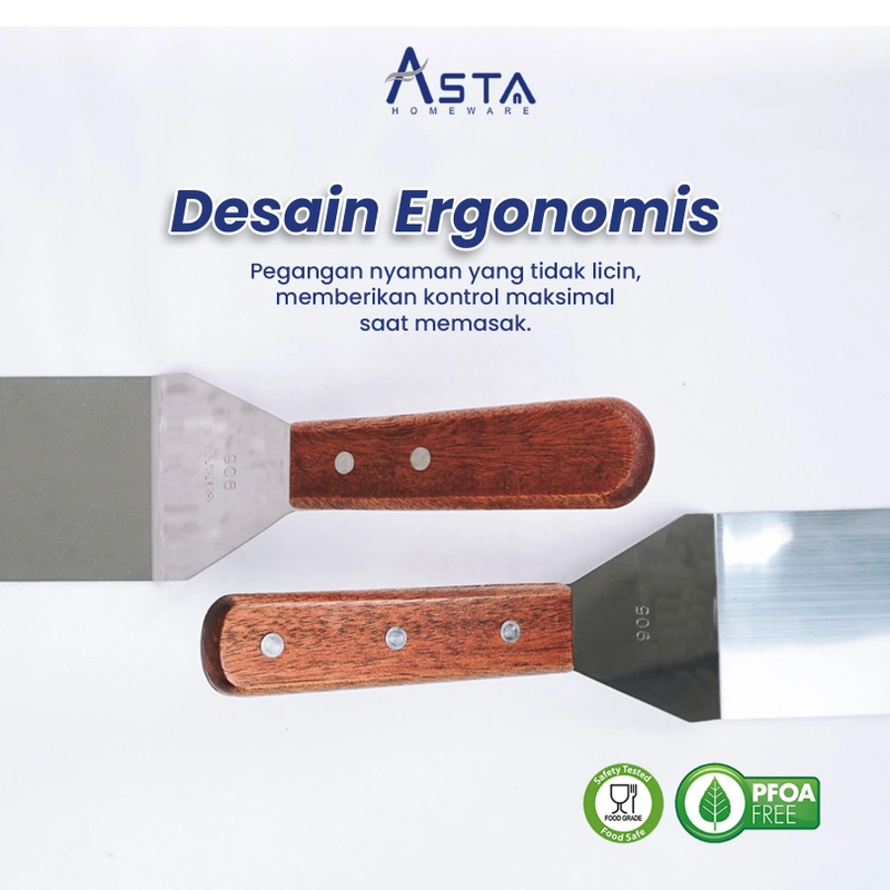 Product image Asta Spatula Bengkok Teppanyaki Kape Burger Roti Stainless Asta Gagang Kayu 31 dan 36 cm Size 31 cm