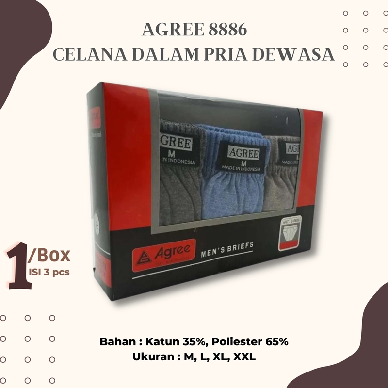 Product image Agree 8886 Daleman Celana Dalam / CD Cowok Pria Laki Laki Bahan Adem 1 Box Isi 3 pcs M all variant