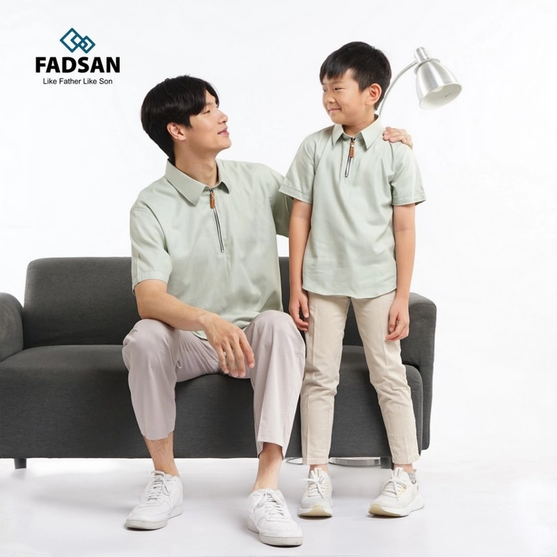 Product image FADSAN - Baju Polos Gaya Casual Ayah dan Anak Laki-Laki Warna Sage Green - Khan Series SIZE ANAK XS KHAN SAGE GREEN