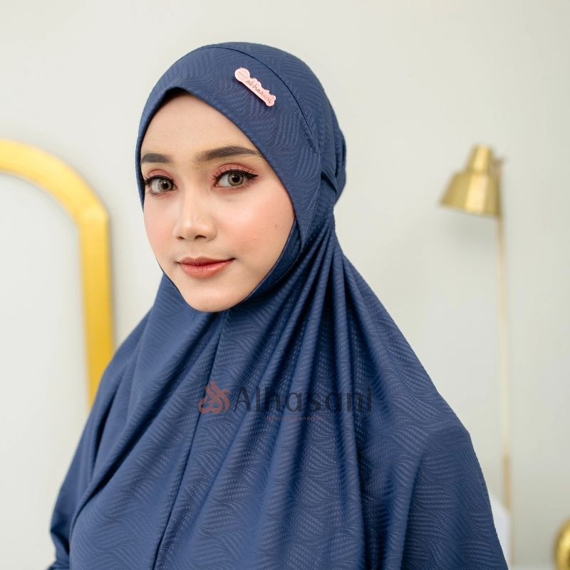 Product image Alhasani Official Store - Mukena Jersey Jumbo Dagu Tertutup Jaguard Lunara Jumbo Daun Denim