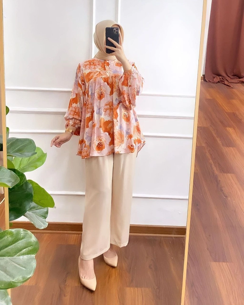 Product image Valencia - Rosemary Set - One Set Wanita Kemeja Rayon Diamond Kombinasi Crinkle Airflow Premium Setelan Baju Le All Size Cream