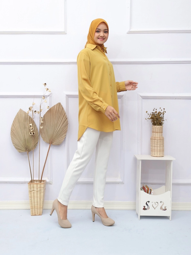 Product image Syahrinda [TA] - Kemeja Basic Wanita Polos Mustard Premium Dewi Standar dan Bigsize Size 36 Mustard