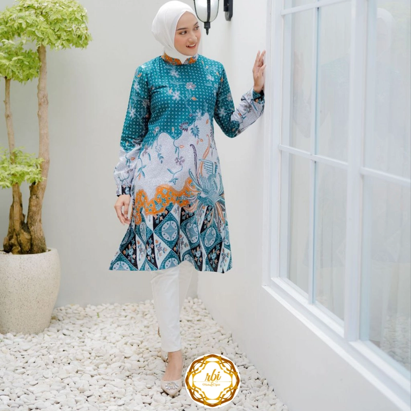 Product image Rambe Batik Indonesia - Couple Tunik Laksha Hijau Modern dan Exclusive Kemeja Saja Size M Laksha Hijau