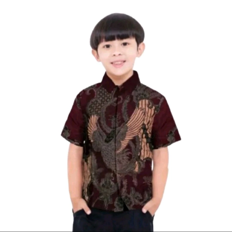 Product image Batik Alfin - Baju Batik uk anak kemejan Dan hem modern terbaru bagus banget M Hem marun