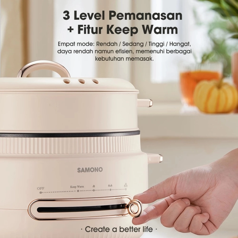 Product image UTAMAMEGA - SAMONO Panci Listrik SW-MC4L Multi Cooker 4Liter+2Liter Anti Lengket 800 Watt ( SWMC4L ) Warna Random