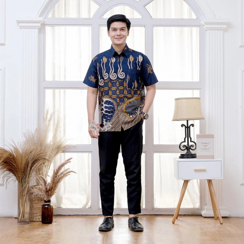 Product image Ks muslim fashion - Batik pria hem lengan pendek motif melody M Hem melody navy