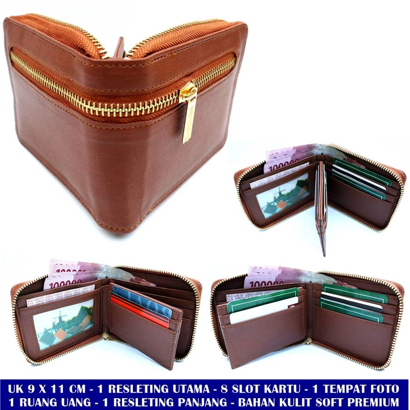 Product image Lanc Fashion - Dompet Leather Italys Kartu Pria Resleting Slim WARNA BROWN