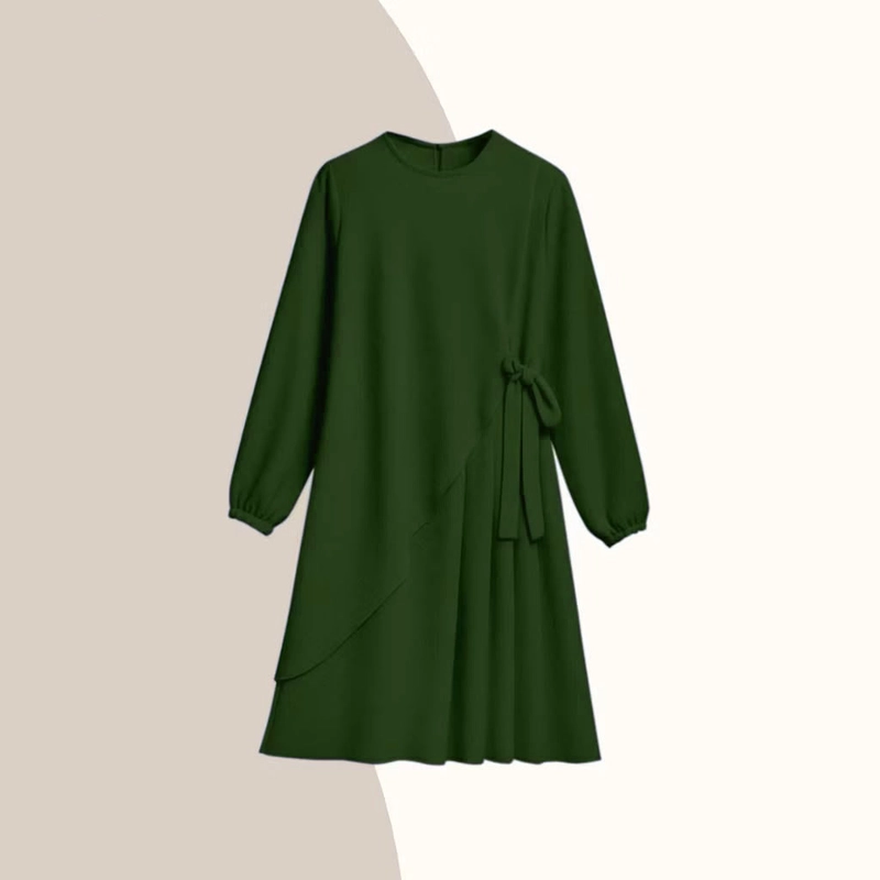 Product image MEQA DAILY - Tunik Qinara Wanita Ruffle Pita Crinkle Premium All Size Kode 1118 Hijau Army
