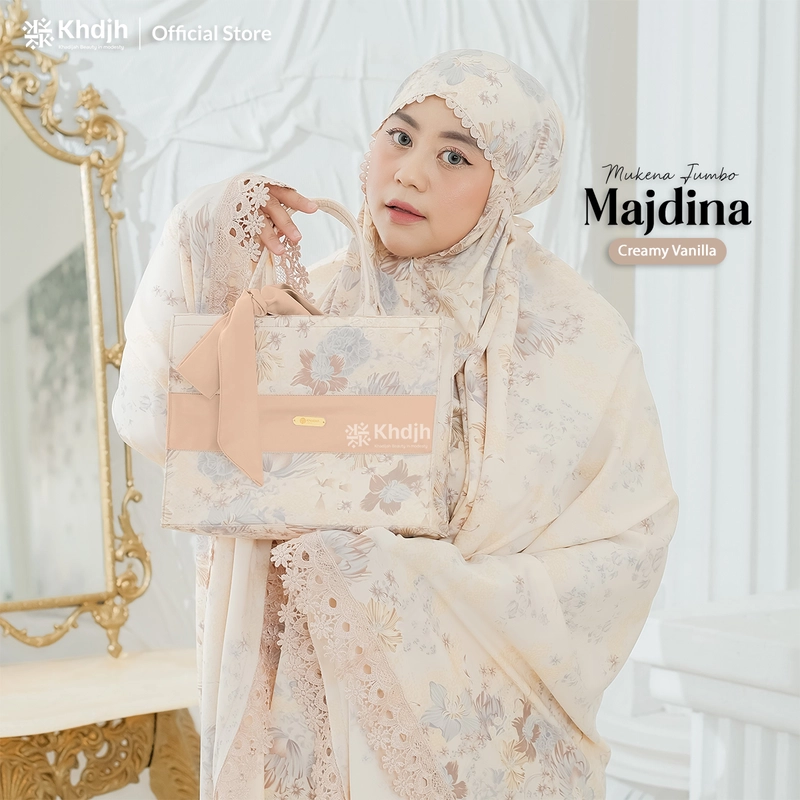 Product image KhadijahLabel - Mukena Jumbo Dewasa Terbaru Premium Renda Mewah Motif Bunga Majdina Jumbo Creamy Vanilla