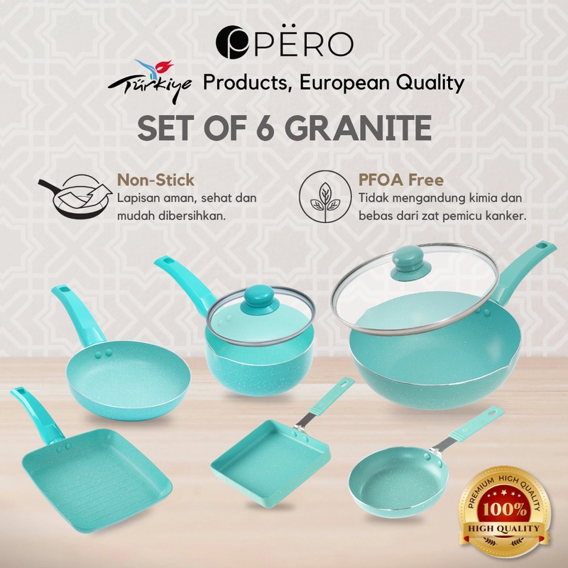 Product image Pero official - Pero Bundle Set of 6 Wajan Nonstick Granite Anti Lengket Set 6 Mint