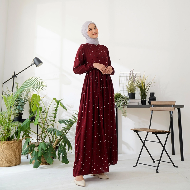 Product image Lusianasae - Yasmin dress Syari Muslimah warna MAROON bahan Rayon Viscose Premium Busui Friendly S MAROON