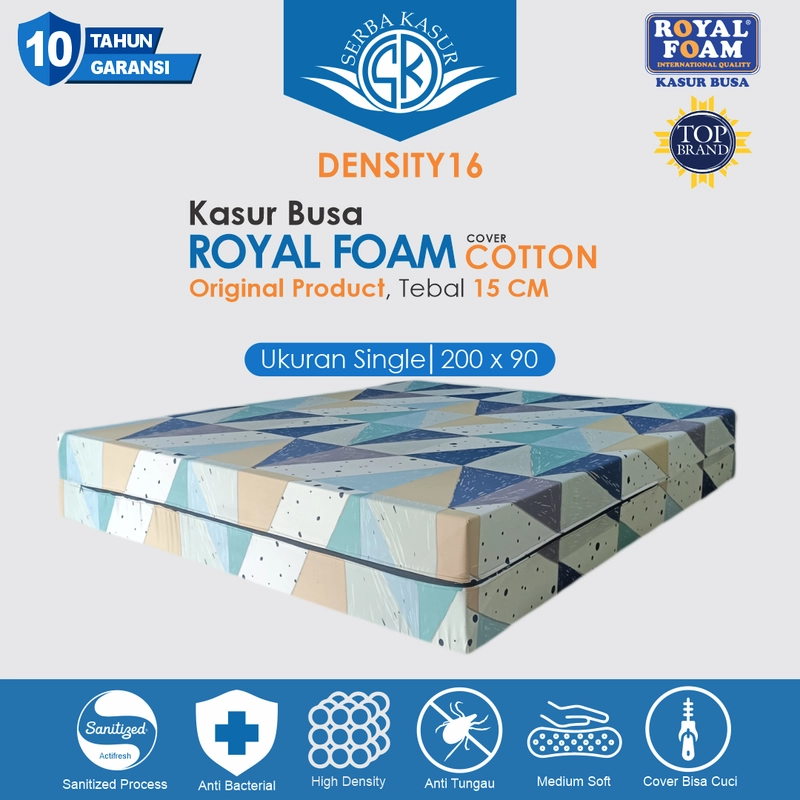 Product image SERBA KASUR - Kasur Busa ROYAL FOAM Cover Katun Density 16 Tebal 15 Garansi 10 Tahun 200x80x15 Random