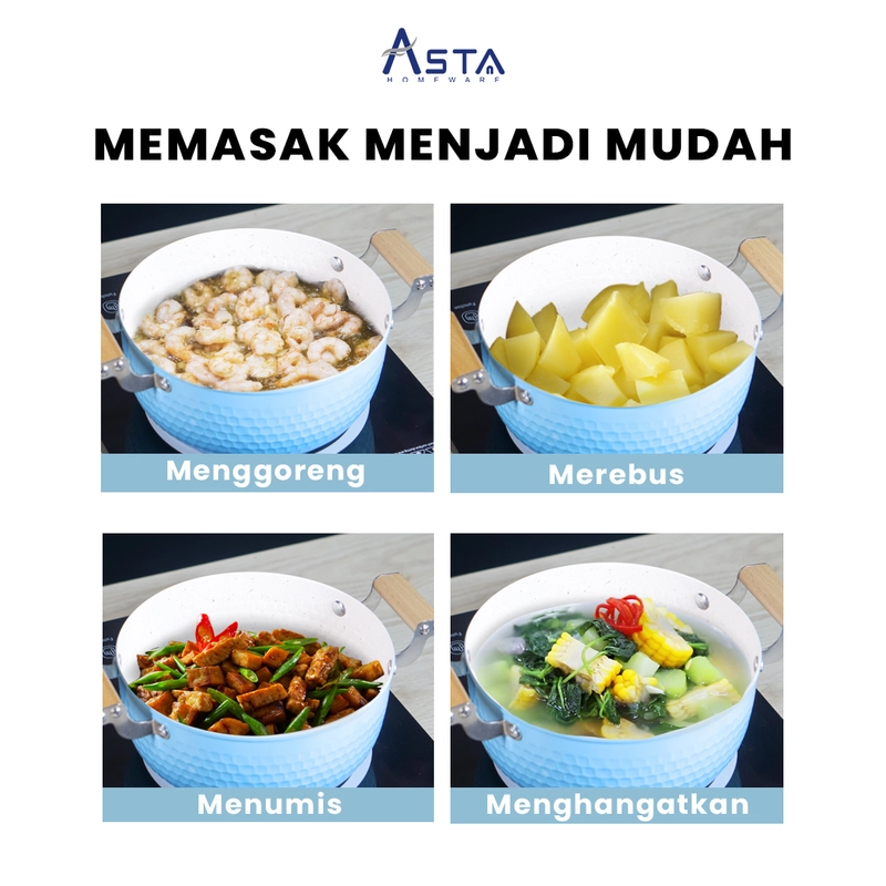 Product image Asta Casserole Panci Anti Lengket Ceramic Coating Tutup Kaca Ambrosia 22 cm Warna Biru