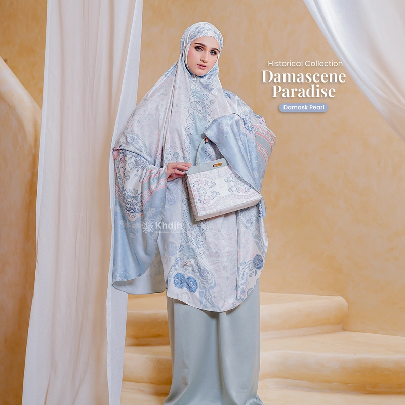 Product image KhadijahLabel - Mukena Dewasa Jumbo Premium Signature Silk Historical Damascene Paradise Jumbo Damask Pearl