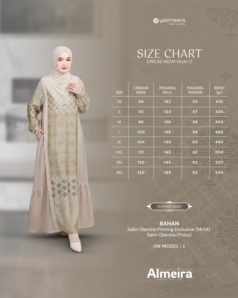 Product image Yasmeera Official - SARIMBIT 2026 ALMEIRA SERIES WARNA SUMMER SAND XL GAMIS IBU STYLE 2