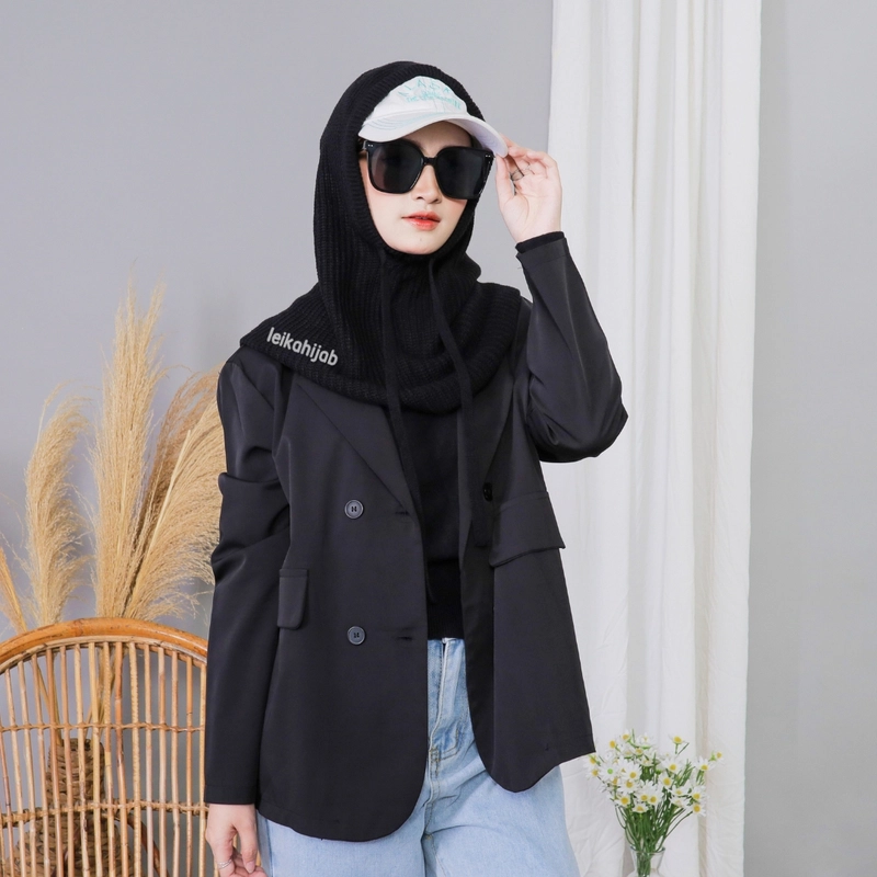 Product image Leika - BALACLAVA RAJUT KUPLUK WOL PREMIUM HIJAB INSTAN BEST ITEM allsize Hitam