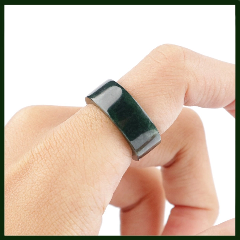 Product image CENTRAL GROSIR GEMSTONE - Cincin Jadeite Jade Natural Ring Batu Giok Asli Hitam Pria Wanita 5 Hijau Tua