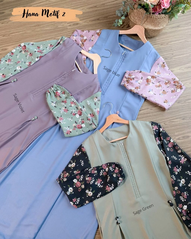 Product image AIZANA MOSLEM FASHION - Gamis terbaru simpel elegan dan syari SAE HANA-AZALEA M Hana Motif 2 Sage Blue