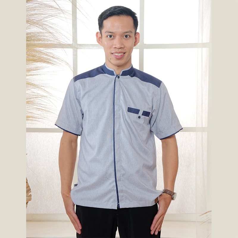 Product image MOSCOU - Baju Kemeja Koko Kemko Muslim Lebaran Pria Dewasa Lengan Pendek Casual Formal Elegan Katun Madinah Premium Motif Kancing Sanghai Shanghai Cina Terbaru Original Keren Murah Biru Navy Dongker M Biru