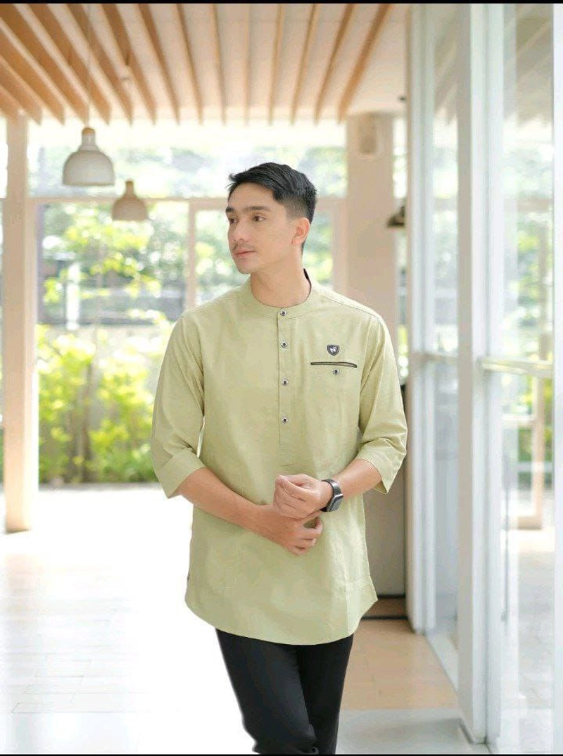 Product image Batik Alfin - Baju koko pria dewasa Lengan 3/4 free peci putih rajud bagus banget nyaman di pakai M Koko sage
