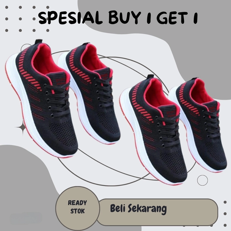 Product image LUXIA - Spesial Buy 1 Get 1 Sepatu Kets Sneakers Sport Fashion Pria New SKC-001 39 HITAM MERAH
