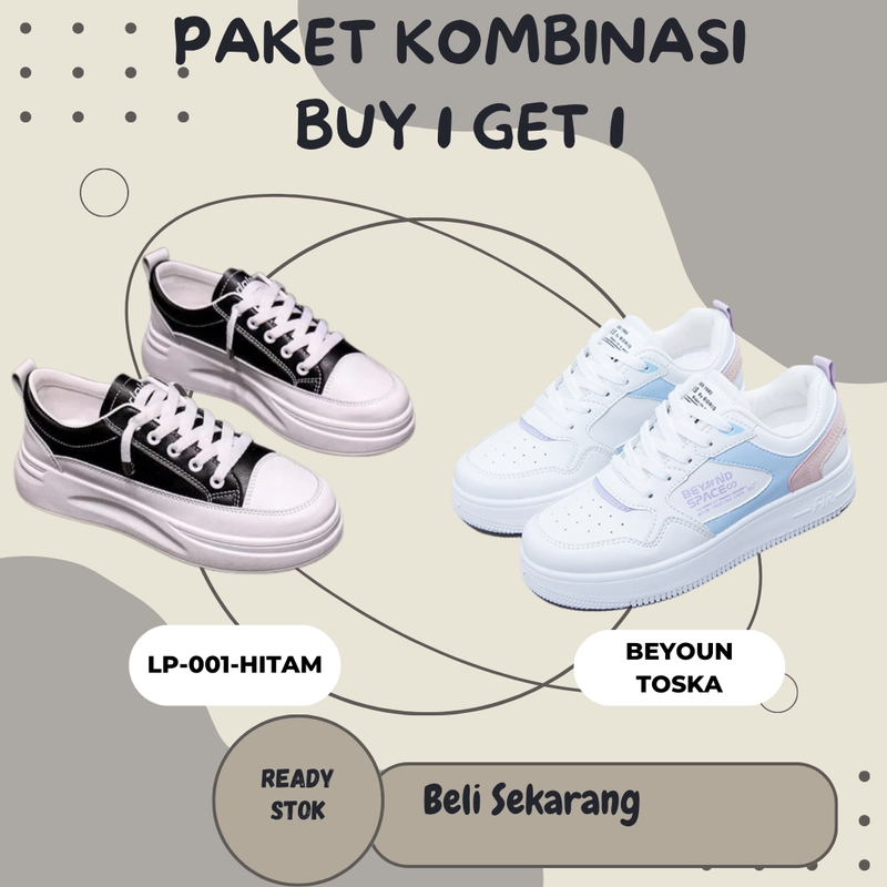 Product image LUXIA - Paket Kombinasi Buy 1 Get 1 Sepatu Kets Sneakers Wanita Beyound Space & LP-001 36 HITAM & TOSKA