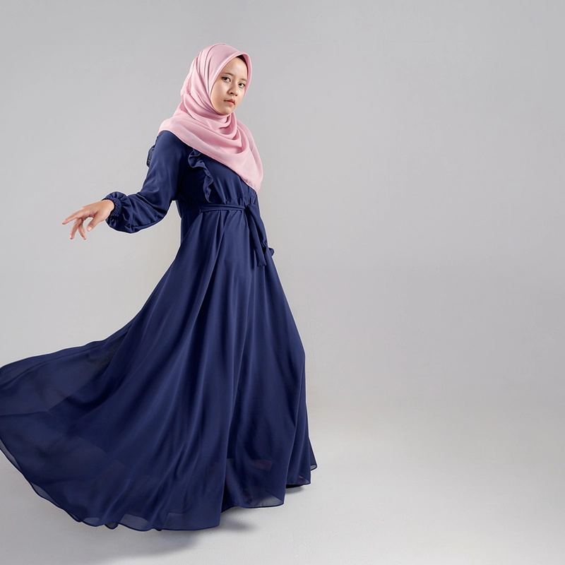 Product image MOSCOU - Baju Busana Dress Gamis Wanita Muslim Muslimah Syari Syar'I Remaja Ibu Busui Dewasa Simple Simpel Elegan Casual Pesta Kondangan Lebaran Terbaru Kekinian Ceruty Ceruti Babydoll Premium Full Furing Hyget Adem Lembut Polos Series M Navy