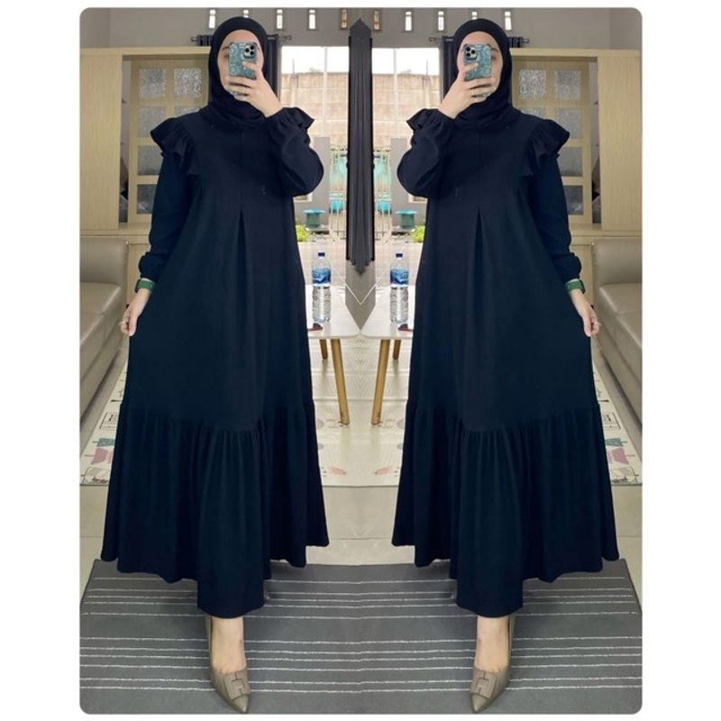 Product image MEQA DAILY - MEGA Daily - Gamis Luna Dress Rib Knit Premium All Size Hitam