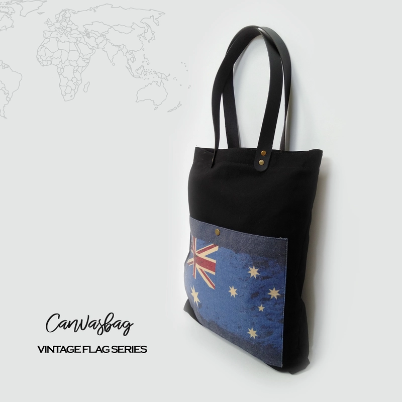 Product image Dewani - Dewani Totebag Canvas Hitam FLG-AUSTRALIA Tas Kanvas Seri Bendera 40x36x5 hitam
