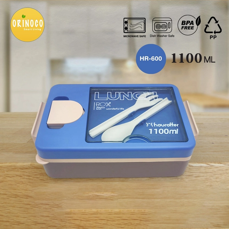 Product image Houroffer Kotak Makan Bento 3 Sekat HR-600 Plastic Free Sendok Garpu 1100 ML Anti Tumpah - Bpa Free 600 Blue Purple