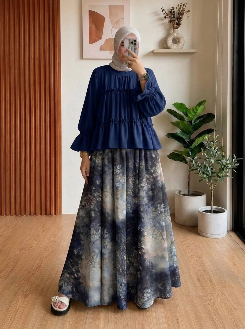Product image Khisna collection - Set rok Sherly motif best seller Allsize Navy