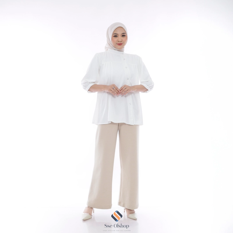 Product image Sseolshop - AGNIA Kemeja Wanita Putih Casual Lengan Panjang Atasan Korea Style JUMBO L BW