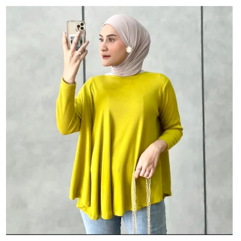 Product image MEQA DAILY - MEGA DAILY - Olivia Blouse Top Rib Knit Premium All Size Kuning