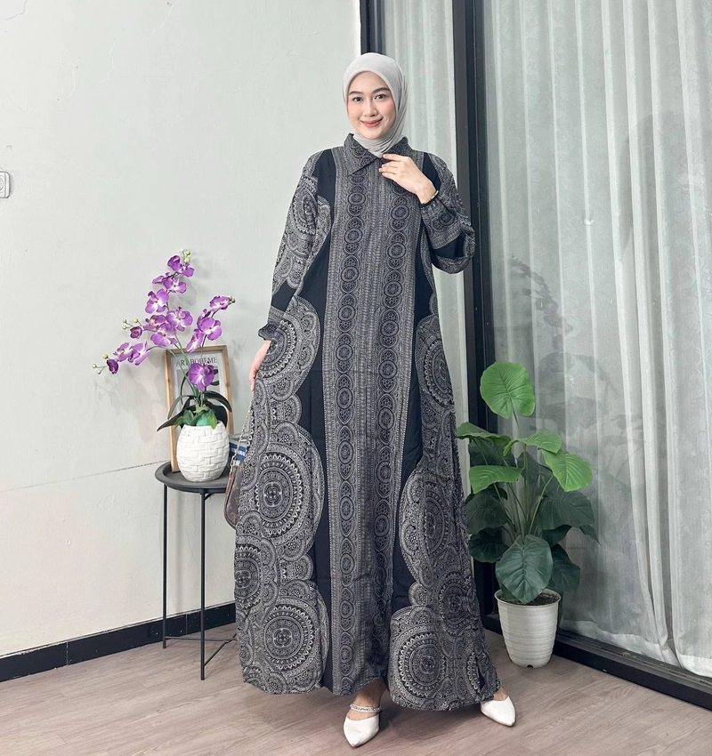 Product image Khisna collection - Gamis alindraa motif bestseller bahan adem Busui Allsize Al6