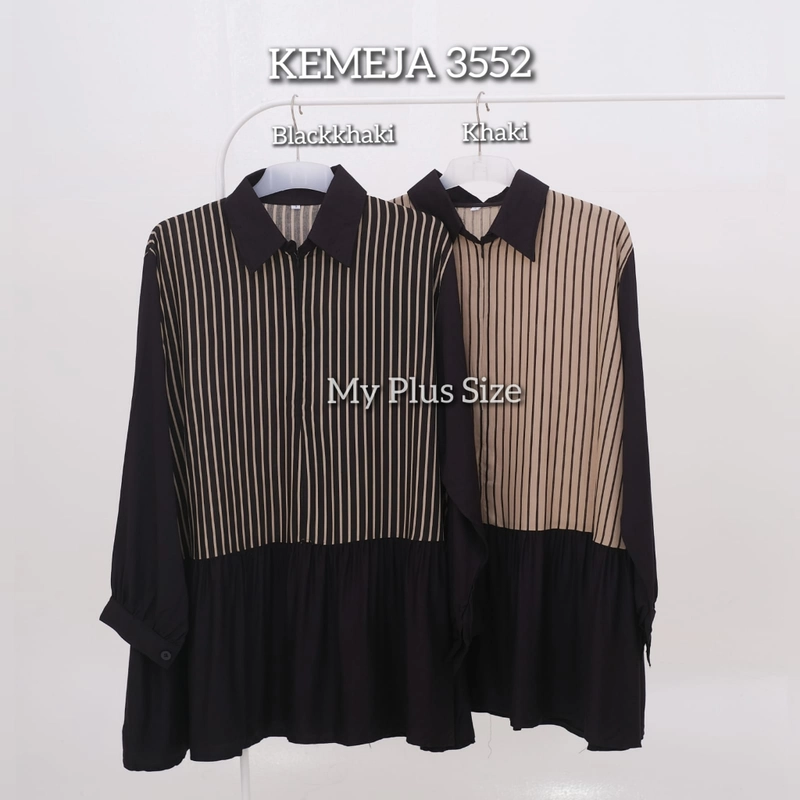 Product image My Plus Size - Kemeja Salur Kombinasi Jumbo 3552/Ld 124 cm/130 cm & 144 cm 2XL BLACKKHAKI